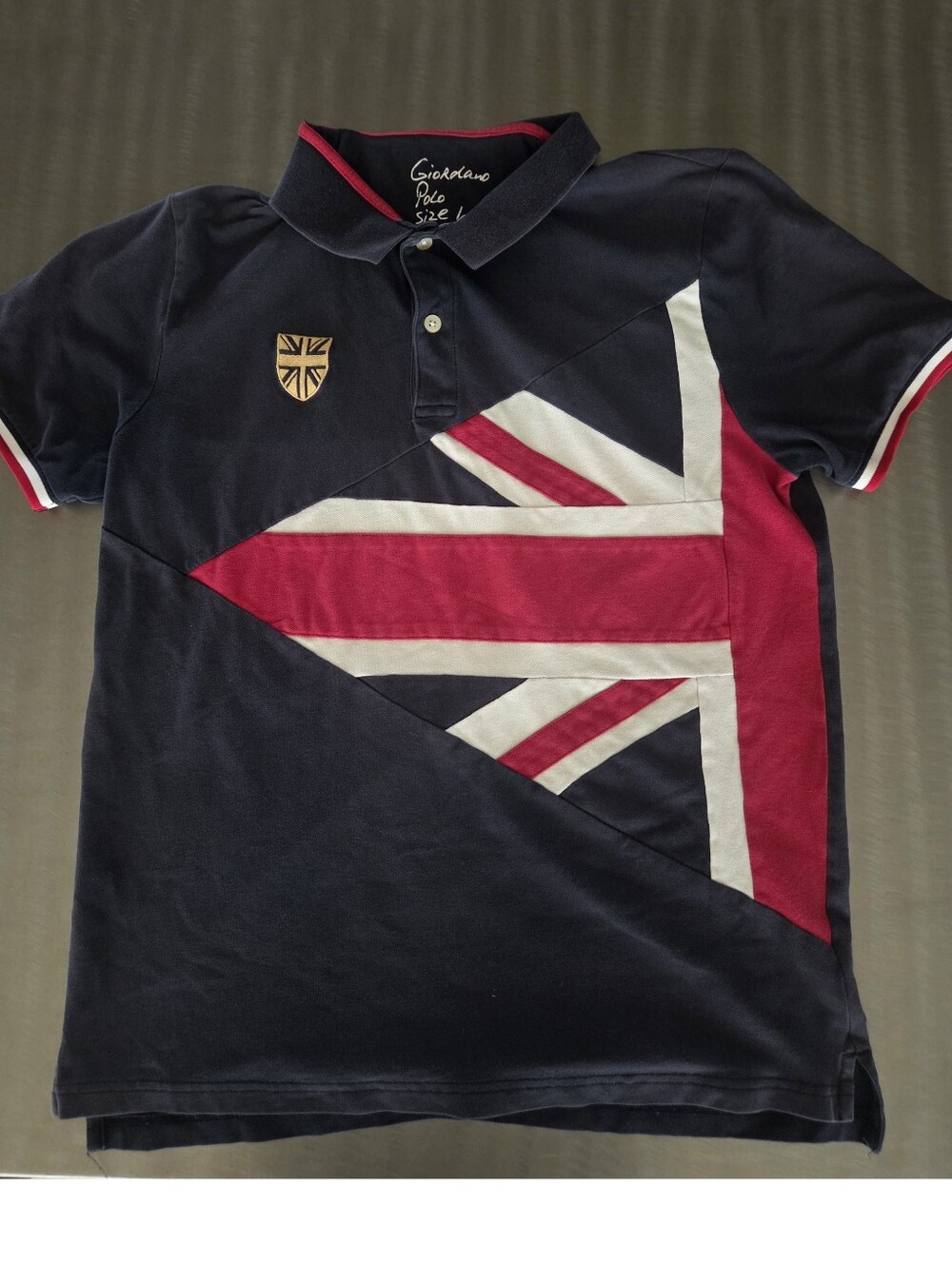 Giordano Union Jack Colorblock Tapered Fit Preppy Polo Navy Red Large